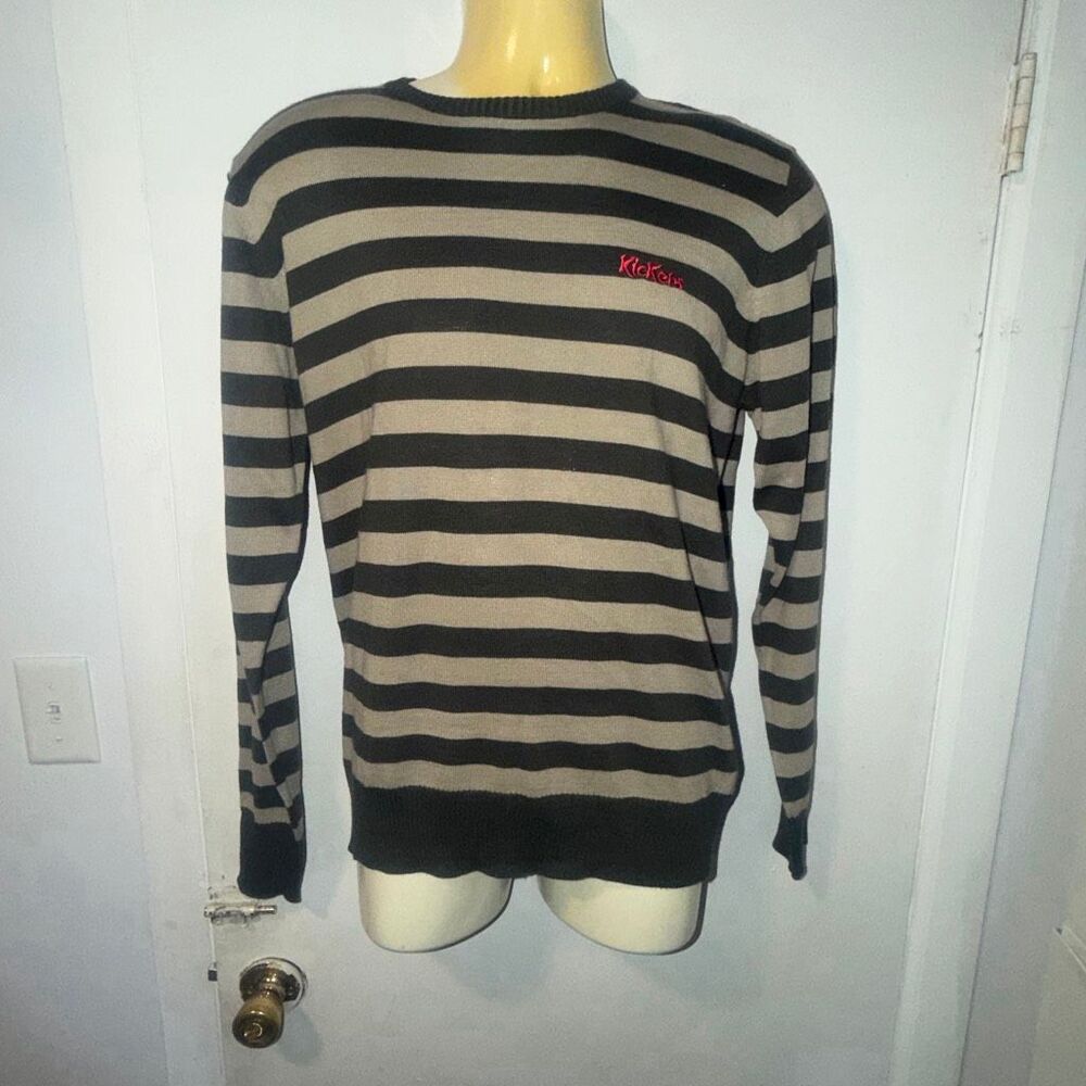 KICKERS Dark Grey Stripe Slider Sweater-L {NWT}